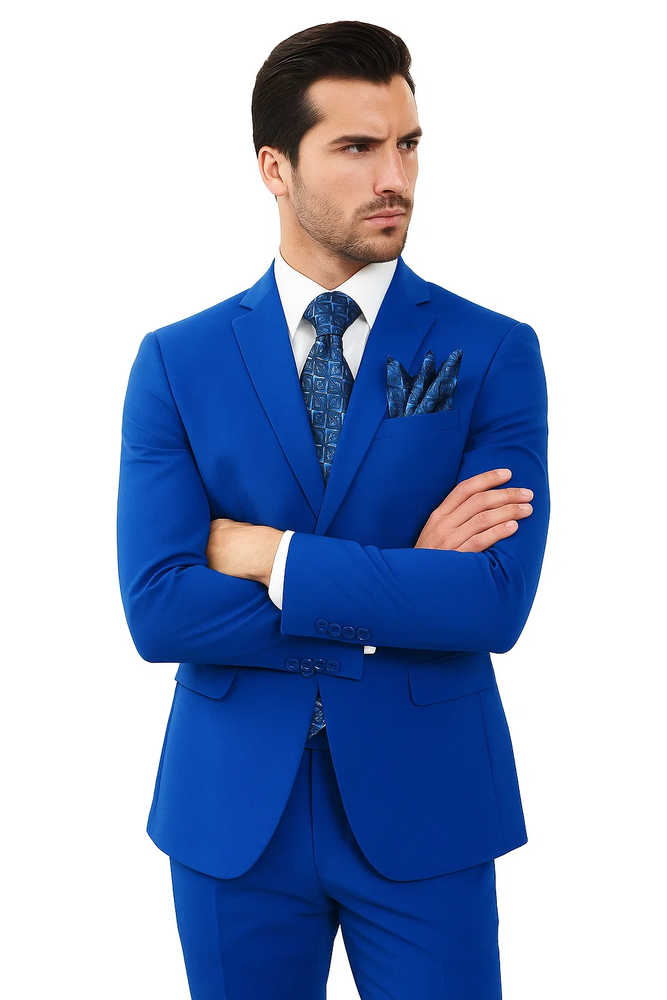 2 Button Poplin Suit in Royal Blue