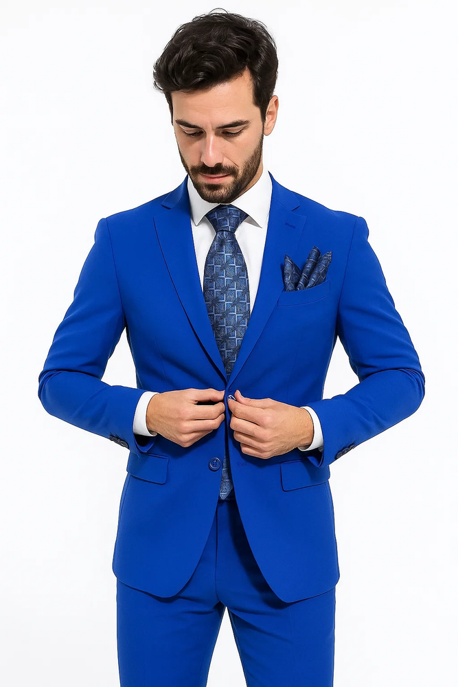 2 Button Poplin Suit in Royal Blue