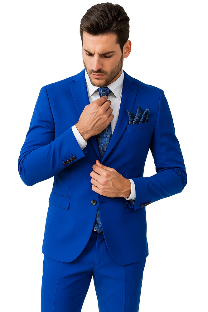 2 Button Poplin Suit in Royal Blue