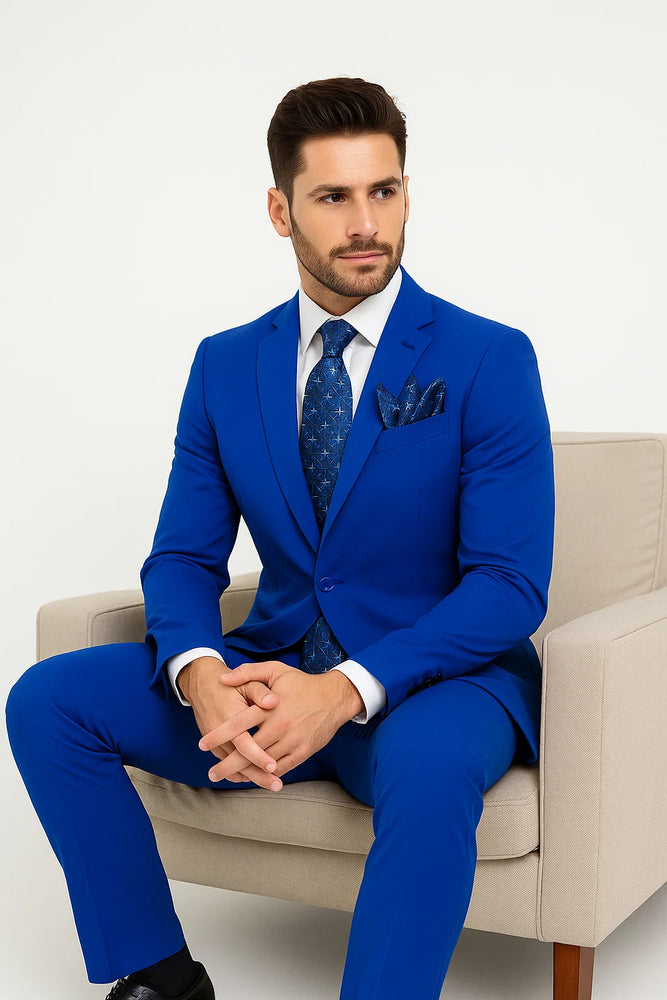 2 Button Poplin Suit in Royal Blue