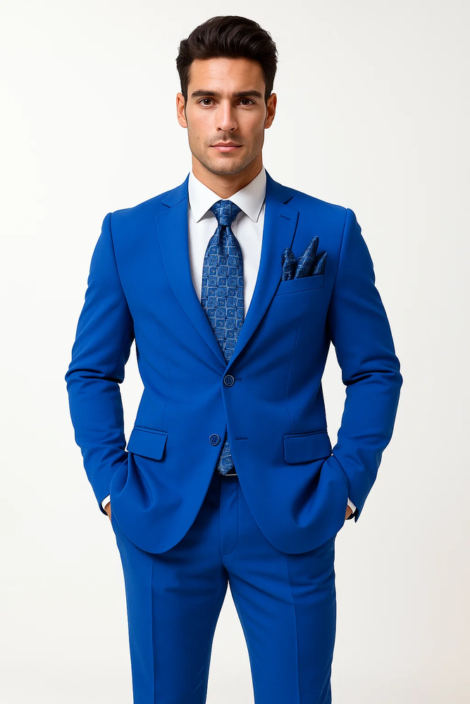 2 Button Poplin Suit in Royal Blue
