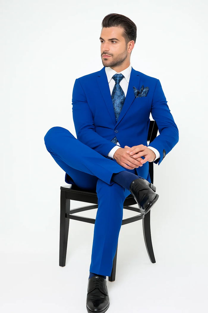 2 Button Poplin Suit in Royal Blue
