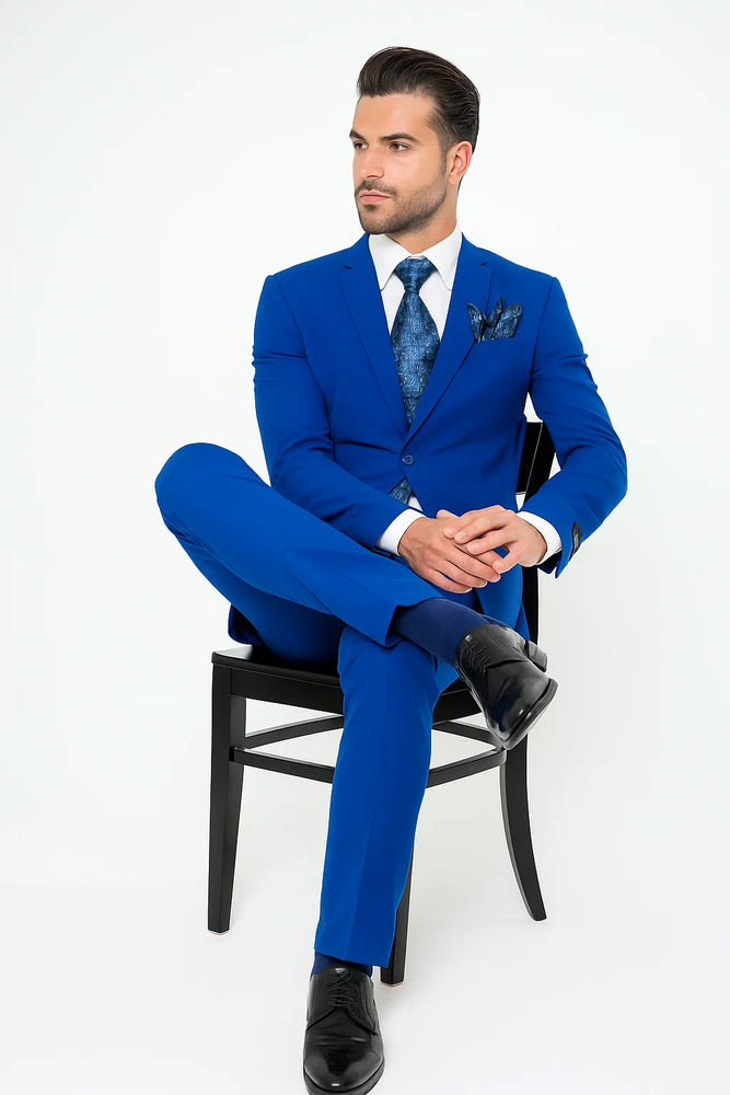 2 Button Poplin Suit in Royal Blue