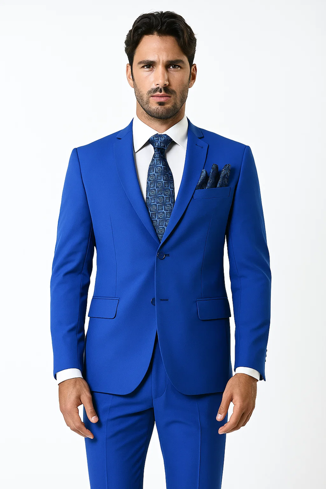 2 Button Poplin Suit in Royal Blue