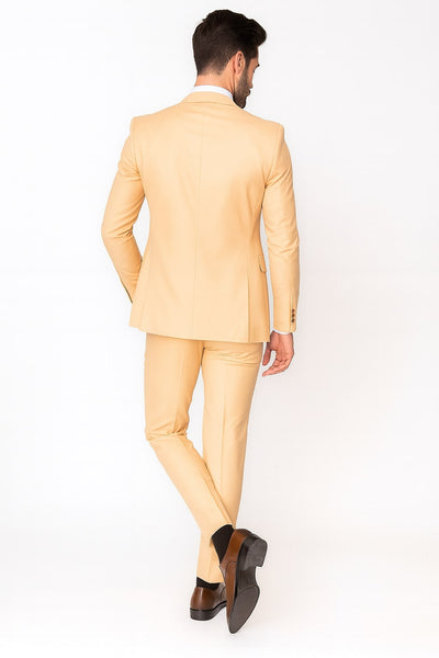 Mens Peach 3-Piece Suit – Double-Breasted Vest, Notch Lapel Blazer, Slim Fit Dress Pants