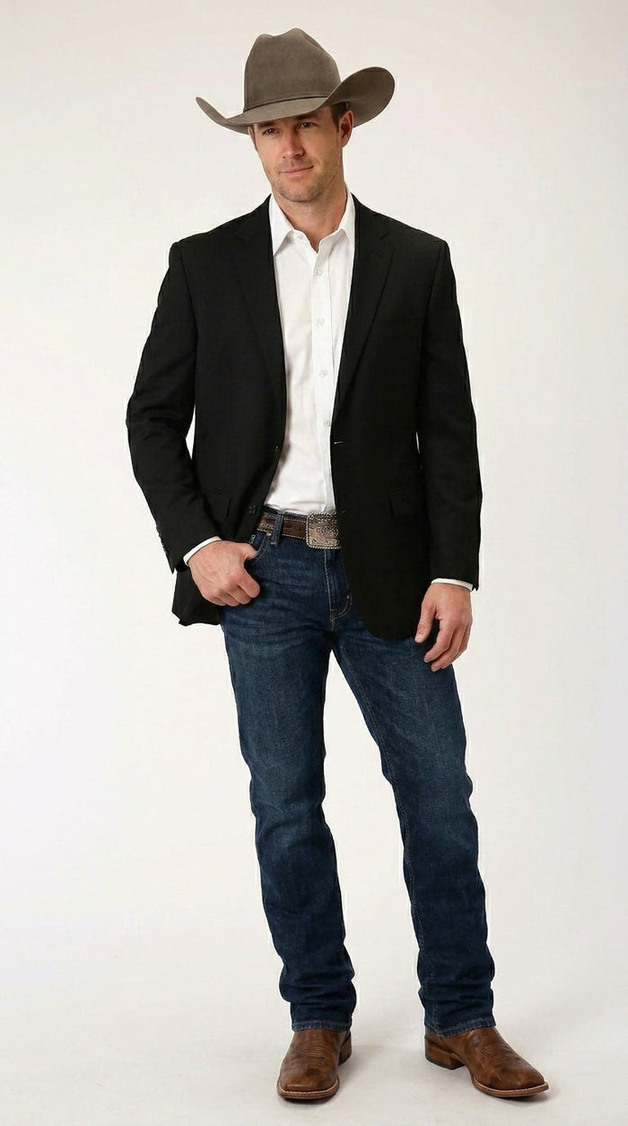 Men’s Black Linen Western Cowboy Blazer – Lightweight Formal Blazer Jacket for Wedding - Country Summer Jacket