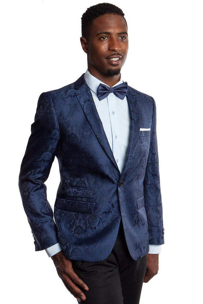 Men's Navy Paisley Slim Fit Blazer by Tazzio Suits