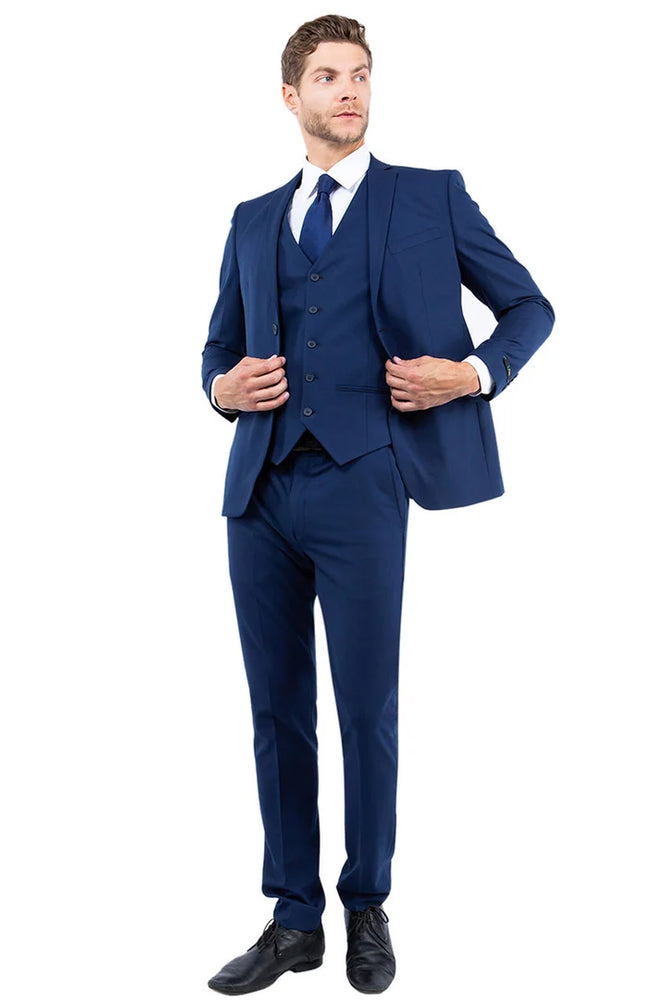 Zagrie Suits - Men's One Button Vested Slim Fit Business & Wedding Suit in Navy Blue