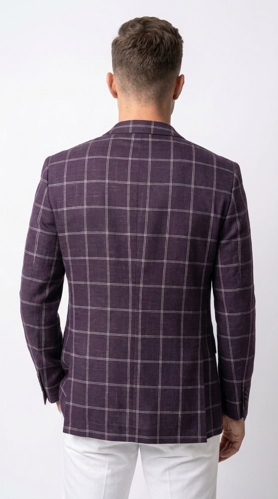 Men's Purple Windowpane Sport Coat – Classic Fit Plaid Blazer Jacket for Business, Wedding & Casual Wear