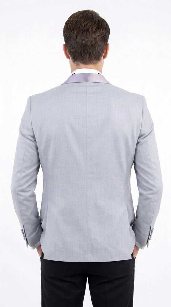 Men’s Silver Grey Dinner Jacket with Black Pants – Formal Wedding Prom Tuxedo Blazer Outfit Suit