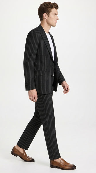 Men’s Black Pinstripe 2-Piece Tuxedo Suit – Two-Button Jacket and Matching Formal Pants