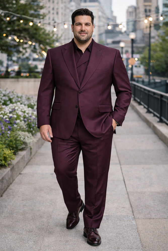 3 Piece Big Peak Lapel Burgundy Suit Vested Wide Leg Pants 1 Button Suit 100% Wool Full Cut Burgundy ~ Wine ~ Vest Maroon Suit