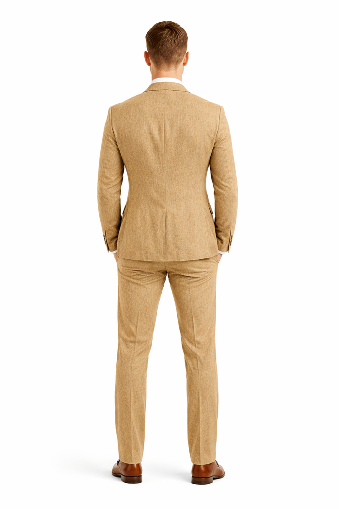 3 Piece Linen Suit - Khaki Mens Suit - Vested summer Suit
