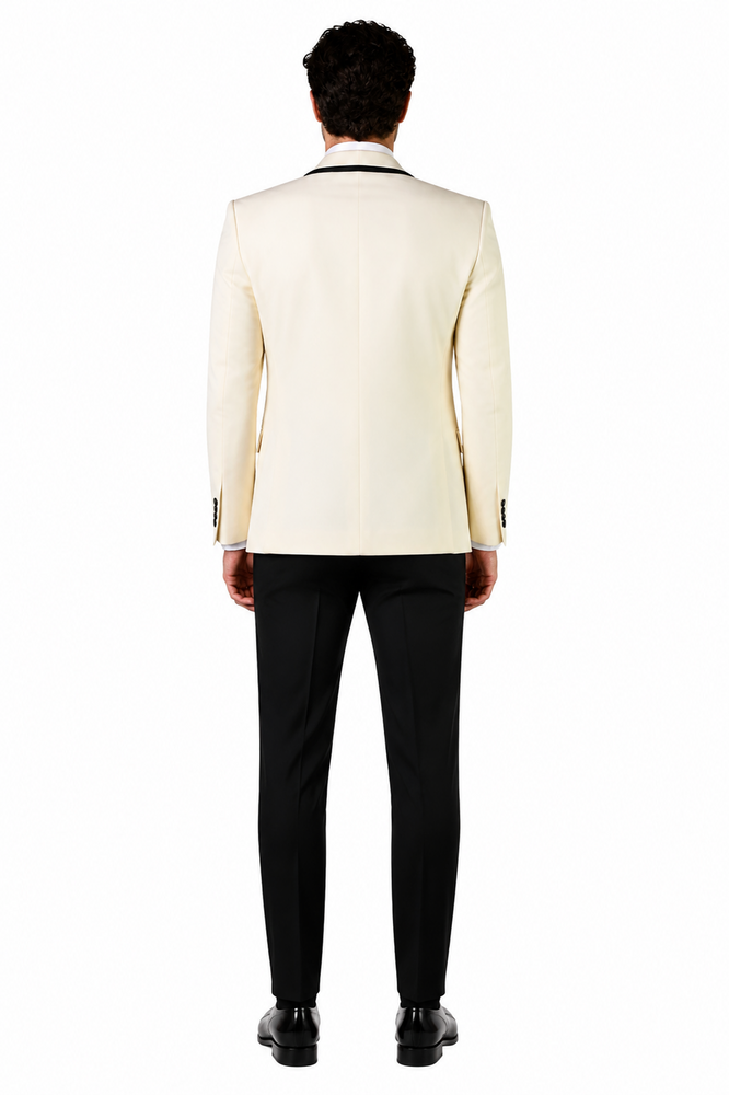3-Piece Tailored Fit Wool Suit with Bow Tie and Flat Front Pants - Off White