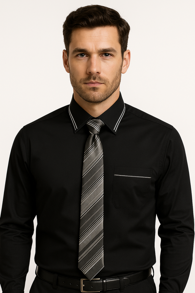 French Cuff With Tie And Handkerchief Style Multi-Color Men's Dress Shirt