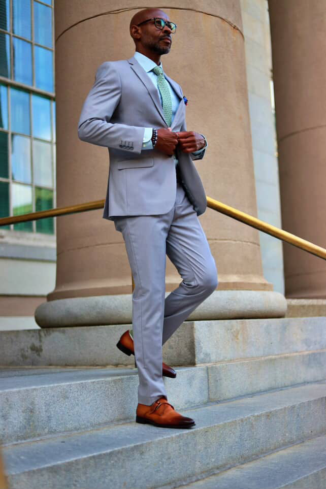 Men's Light Grey Slim Fit Wedding Suit from Tazzio Suits