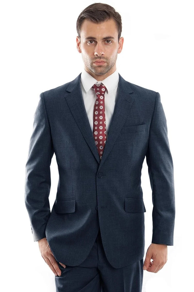 Zegarie Suits - Men's Designer Two Button Modern Fit Wool Suit in Indigo Blue