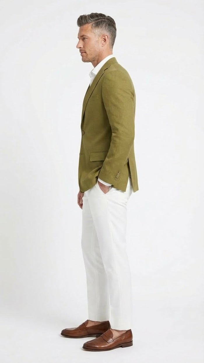 Men’s Olive Green Blazer Sport Coat – Fabric Summer in pistachio sage green