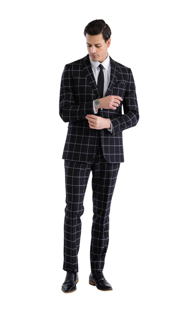Mens Plaid Suit - Black Windowpane Suit - 1920 Suits