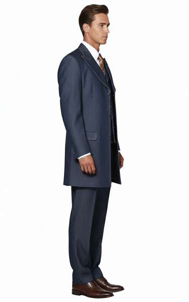 Men’s Cotton Denim Three-Piece Suit – Modern Blazer Denim Suit with Vest and Trousers Pleated Pants Classic Fit