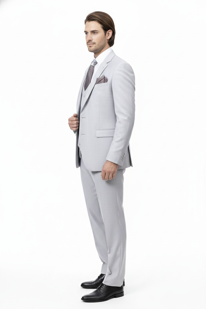 Men’s Very Light Gray Three-Piece  Wedding Suit 2 Buttons Modern or Slim Fit  Ash Off white cream Color Steel Grey