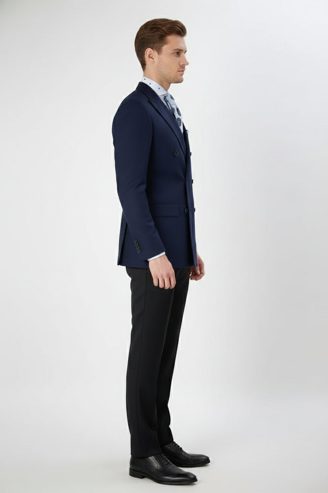 Men’s Navy Blue Double-Breasted Blazer - Suit Jacket – Premium Tailored Fit Formal Wedding and Business Sport Coat