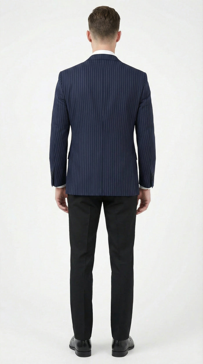 Men’s Navy Blue Pinstripe Blazer – Classic Tailored Formal Jacket for Business, Office and Professional Wear