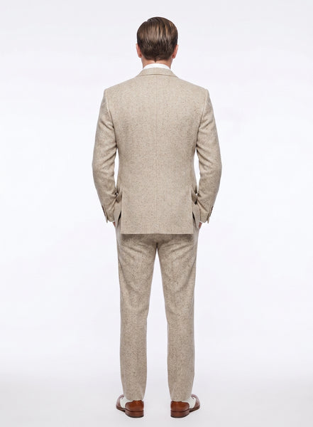 Men’s Light Tan Tweed Great Gatsby 3 Piece Suit – Vintage Vested Wedding Suit, 1920s Classic Formal Outfit Herringbone