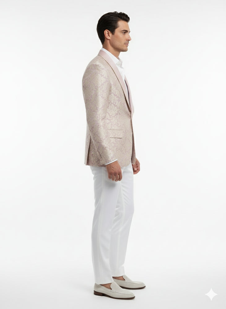 Men’s Lavender and Gold Tuxedo Embroidered Lilac Mauve Blazer – Designer Floral Pattern Wedding & Party Jacket
