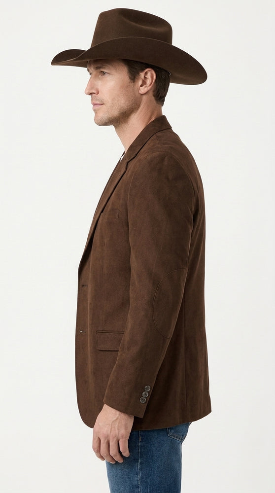 Men’s Brown Suede Western Blazer – Cowboy Sport Coat Jacket for Weddings & Country Wear