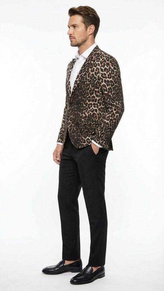 Men’s Leopard Print Blazers – Slim Fit Statement Jacket for Evening, Party, and Fashion Wear