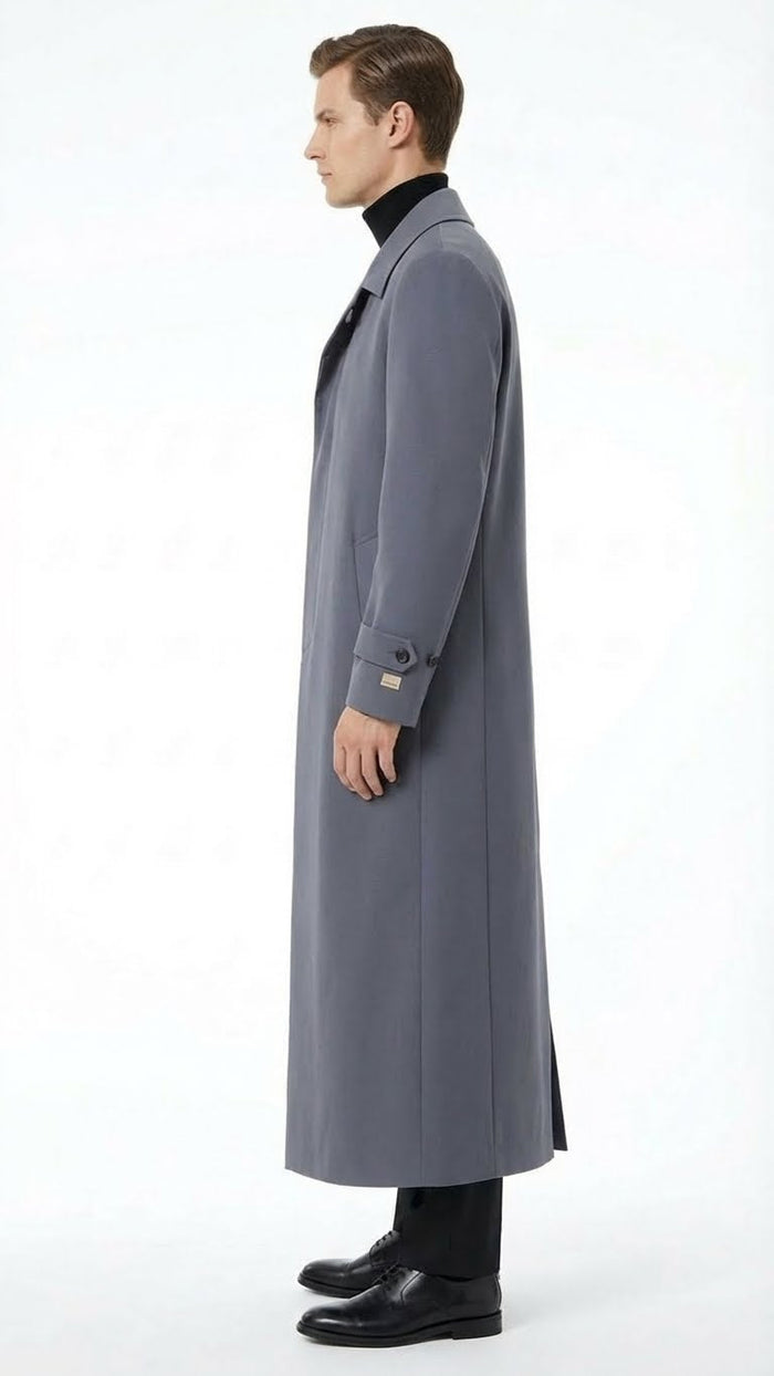 Men’s Full-Length Charcoal Grey Overcoat – Premium Microfiber Blend Long Dress Coat for Winter and Formal Wear in Gray Color