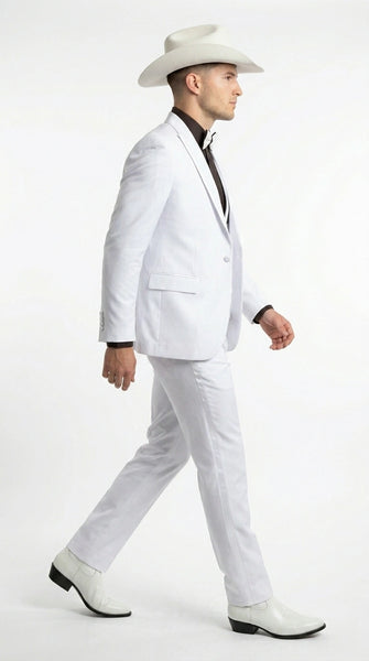 Men’s White Western Cowboy 3 Piece Tuxedo Suit, Formal Wedding Prom Groom Suit Set