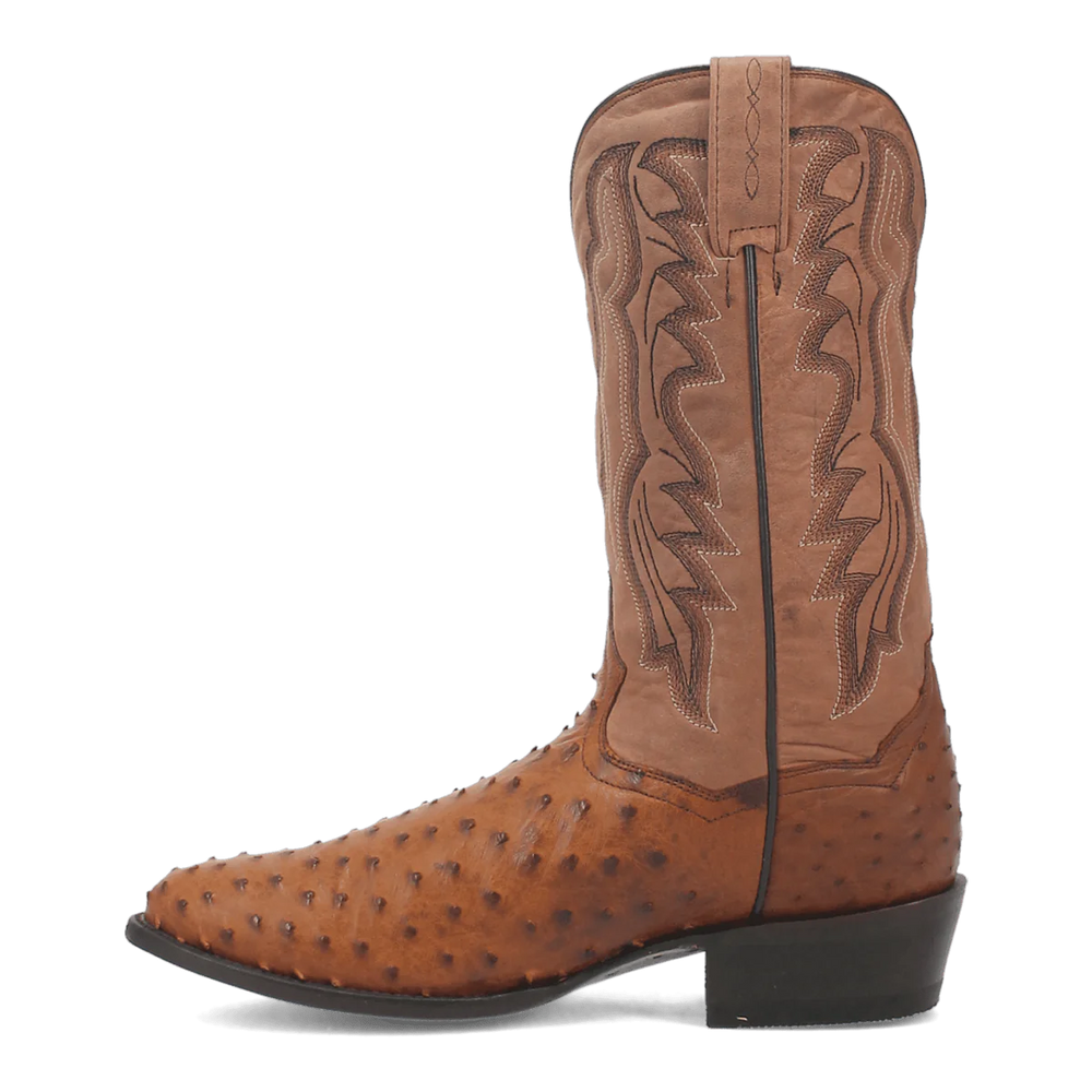 Dan Post Men's Tempe Full Quill Ostrich Round Toe Boots - Saddlebrown