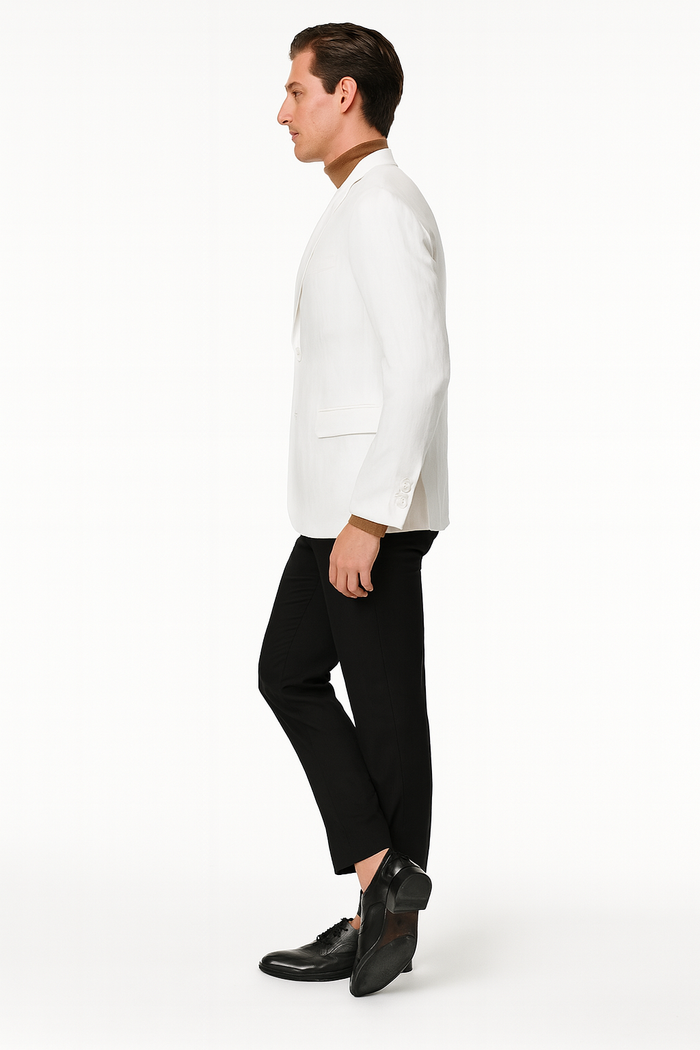 Men’s White Linen Blazer – Classic Two-Button Lightweight Sport Coat