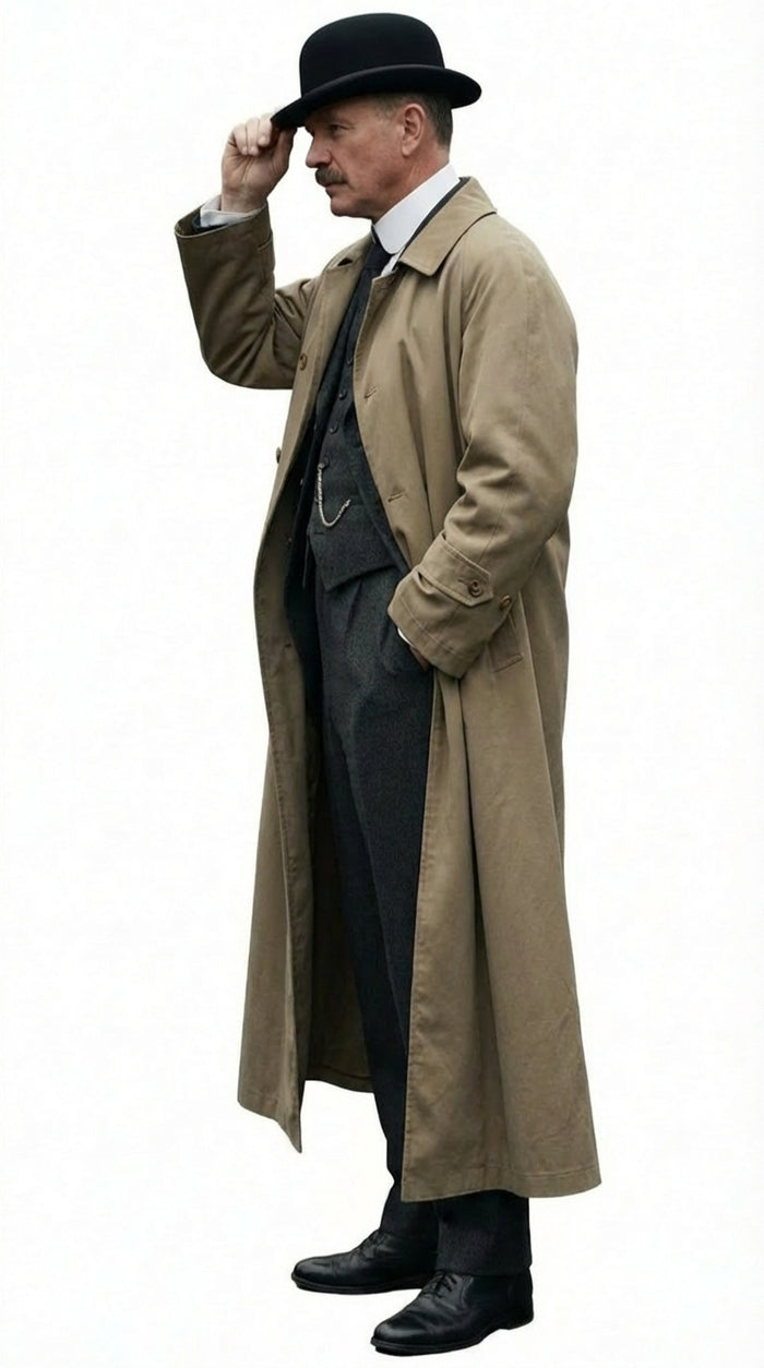 Men's Beige Cotton Trench Coat Suit Package – Classic Long Overcoat