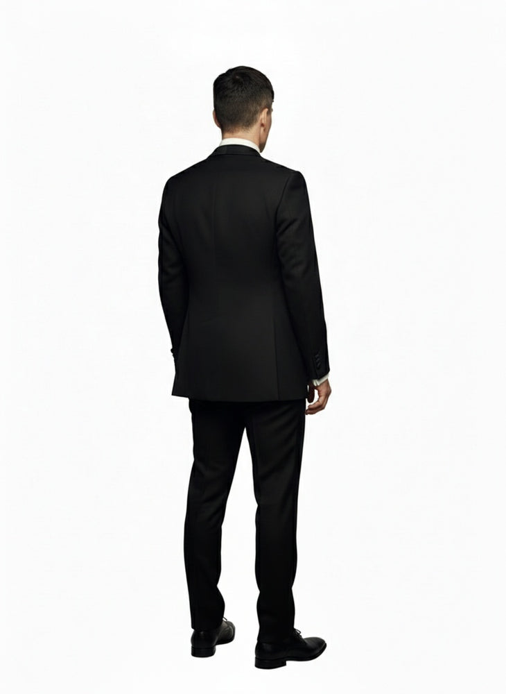Men’s Black Peaky Blinders Style Three-Piece Tuxedo Suit – Classic Formal Suit with Blazer and Waistcoat Peak Lapel 1920s Style