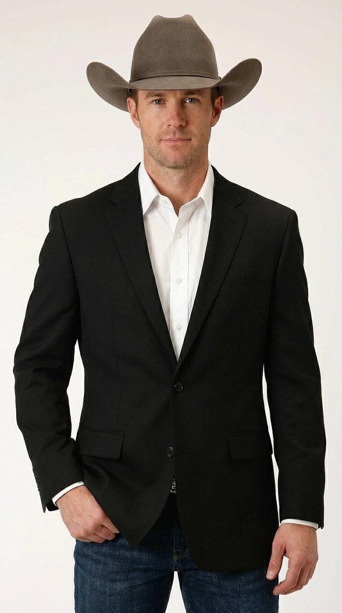 Men’s Black Linen Western Cowboy Blazer – Lightweight Formal Blazer Jacket for Wedding - Country Summer Jacket