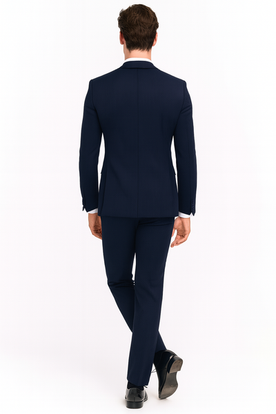 Men’s Navy Blue Tuxedo with Satin Peak Lapel With Matching Color Lapel Sateen – Formal 2 Piece Suits