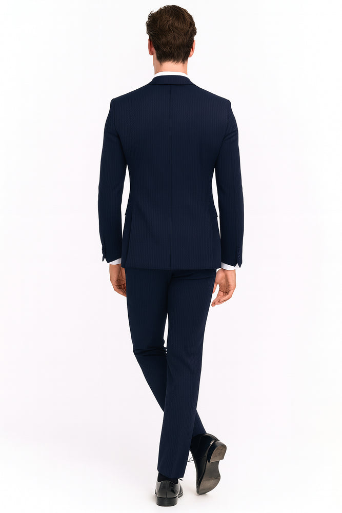 Men’s Navy Blue Tuxedo with Satin Peak Lapel With Matching Color Lapel Sateen – Formal 2 Piece Suits