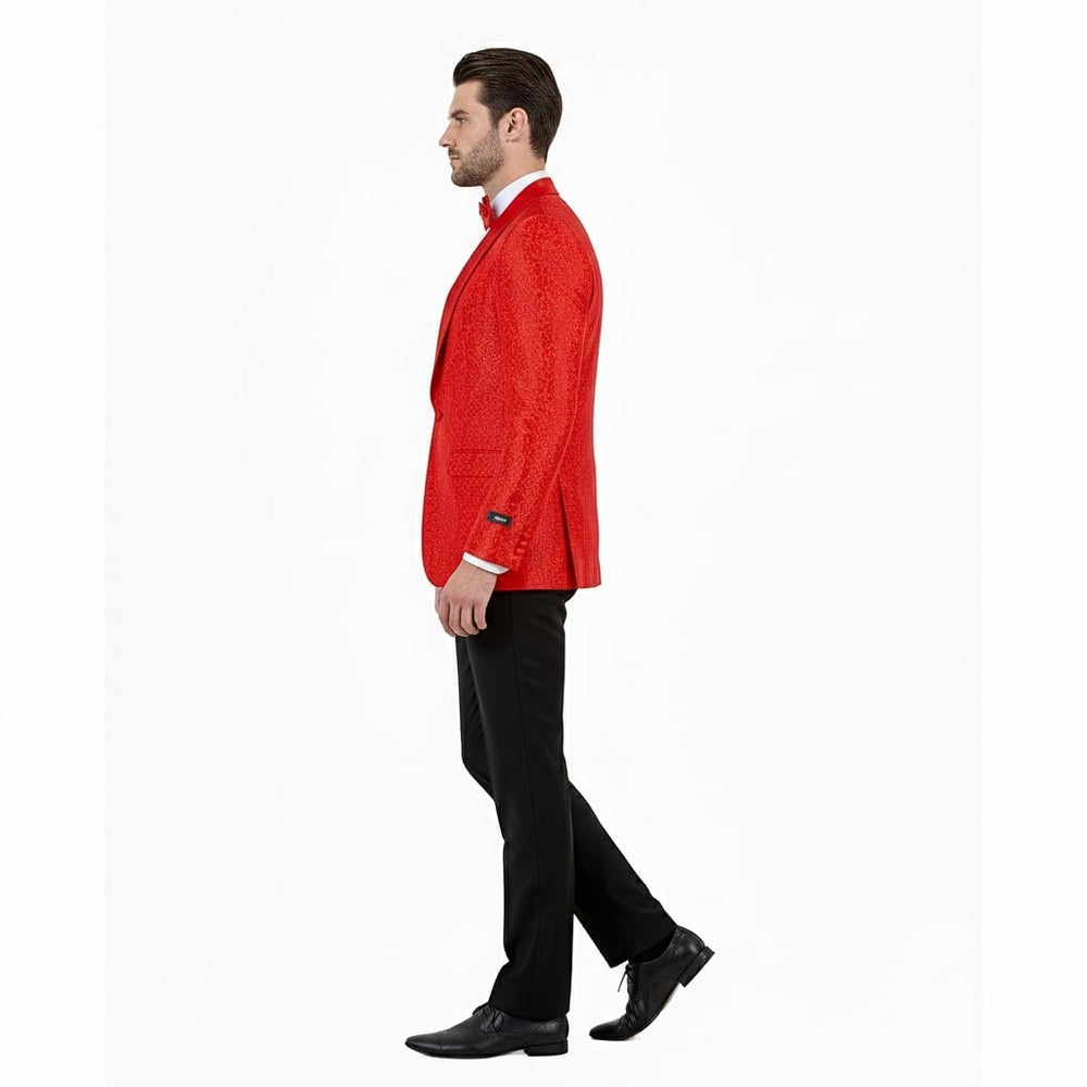 Big and Tall Mens Red Paisley Tuxedo Jacket – Satin Shawl Lapel Blazer with Bow Tie - Christmas Jacket