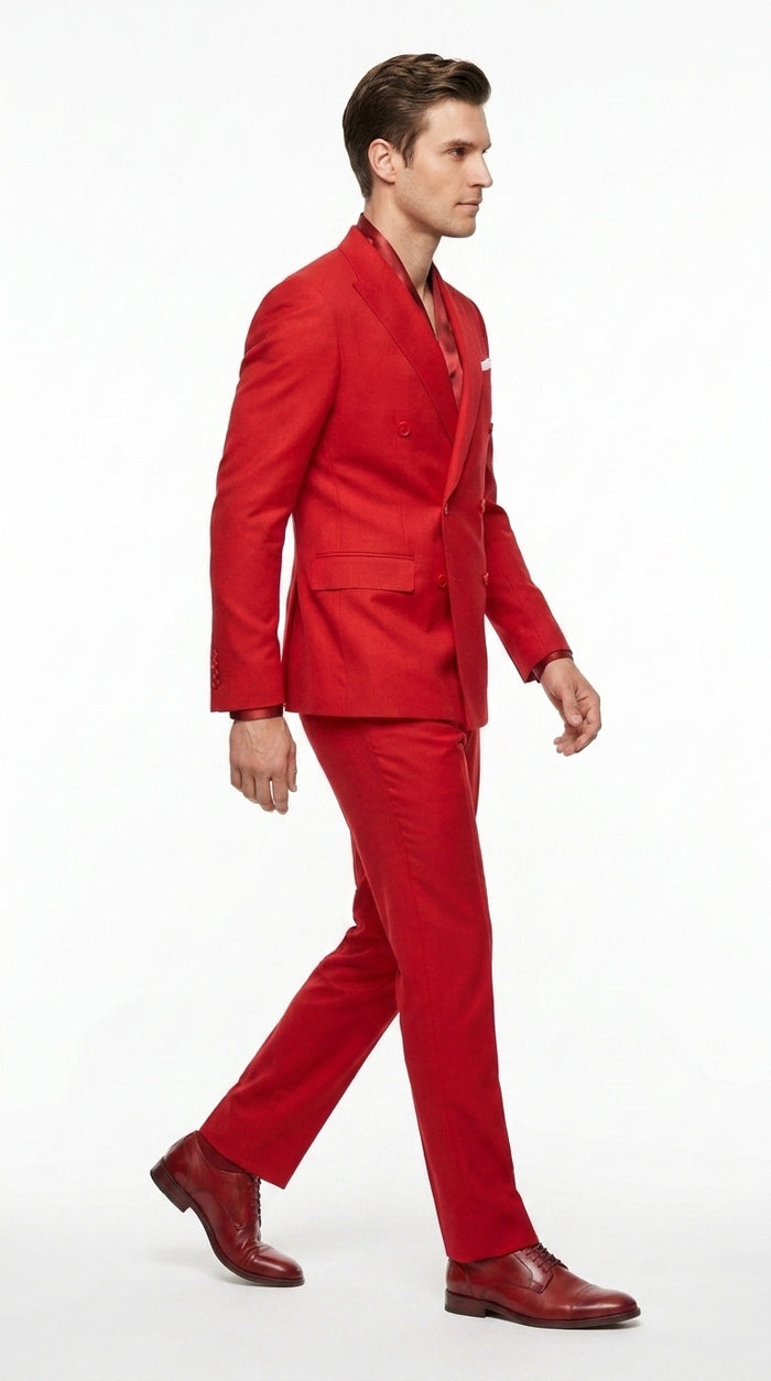 Men’s Red Double Breasted Suit – Peak Lapel Wedding, Prom & Formal Party Suit