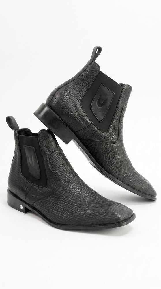 Men’s Shark Skin Cowboy Boots – Black Exotic Leather Western Chelsea Ankle Boots by Vestigium