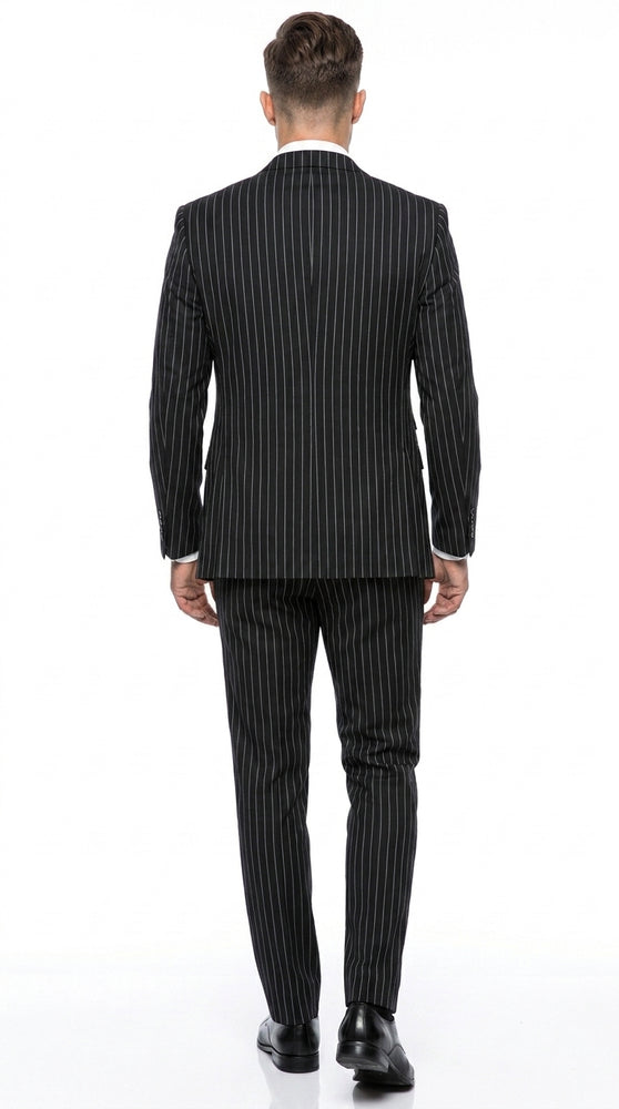 Men’s Gomez Addams Black Pinstripe 3 Piece Suit – Vintage Gangster Gothic Style Suit