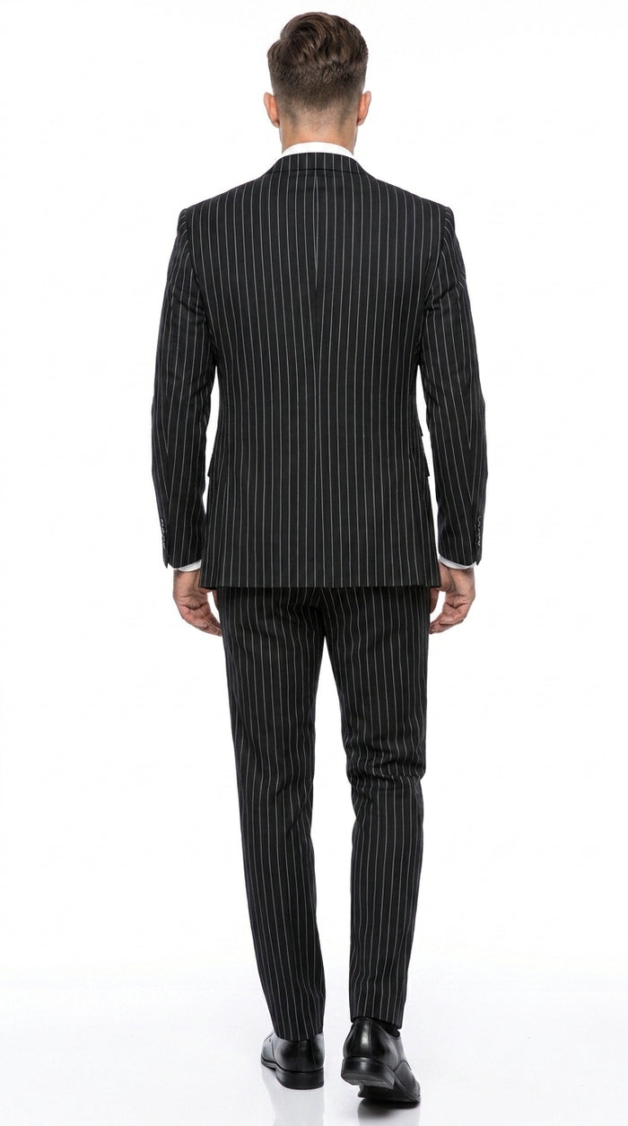 Men’s Beetlejuice Black Pinstripe 3 Piece Suit – Vintage Gothic Halloween Costume Suit