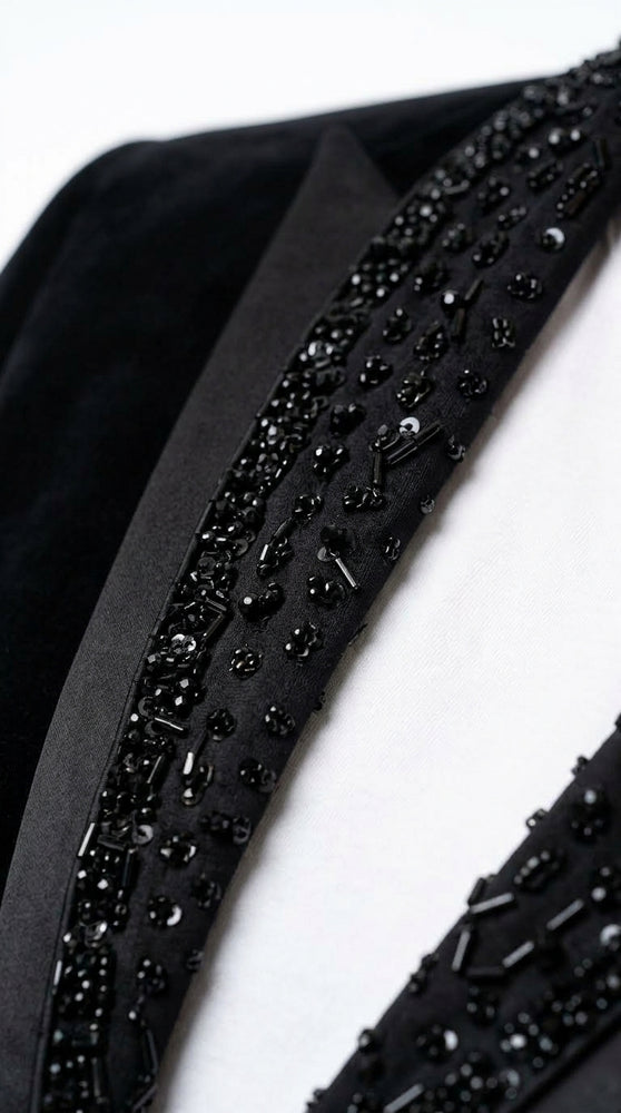 Men’s Black Velvet Western Blazer – Rhinestone Formal Cowboy Sport Jacket Removable Rhinestone Glitter Lapel