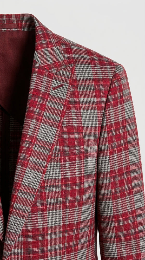 Men’s Red Tartan Plaid Blazer Checkered Sport Coat Holiday New Year  Gray Windowpane