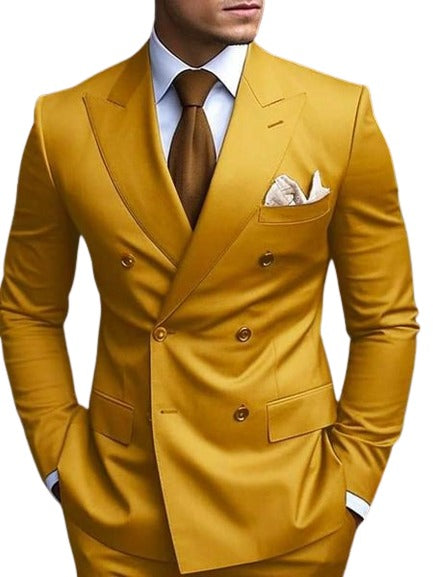 Camel Double Breasted Blazer - Gold Sport Coat