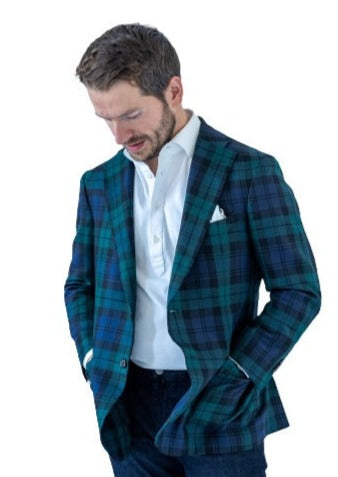 Mens Green Plaid Blazer - Business Blue Checkered Sport Coat