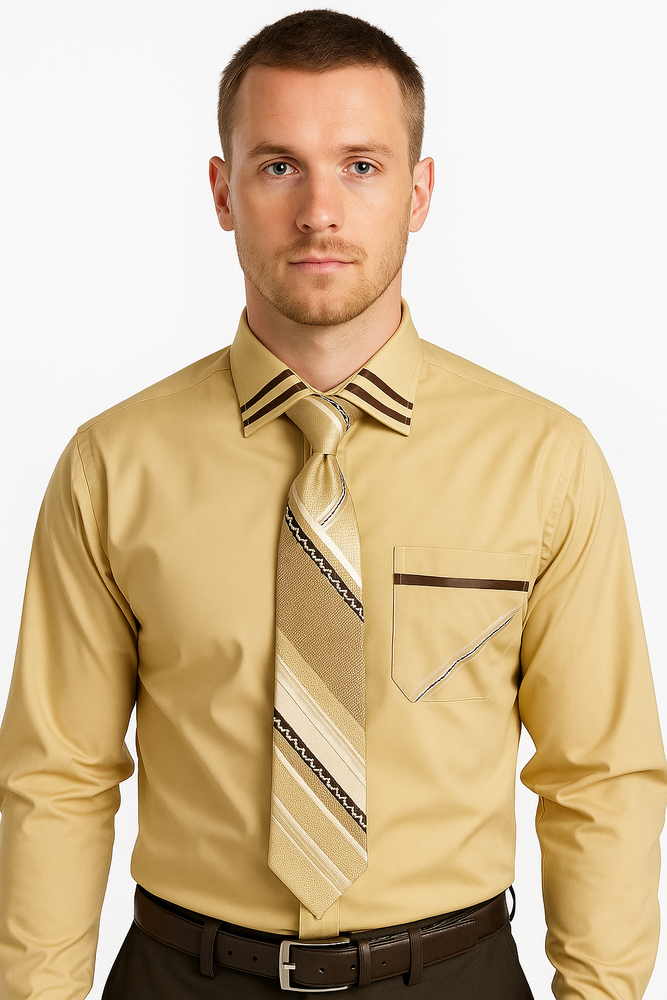 French Cuff With Tie And Handkerchief Style Multi-Color Men's Dress Shirt